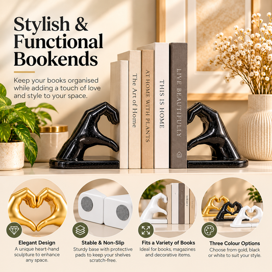 Heart Hands Bookends | Decorative Love Sculpture