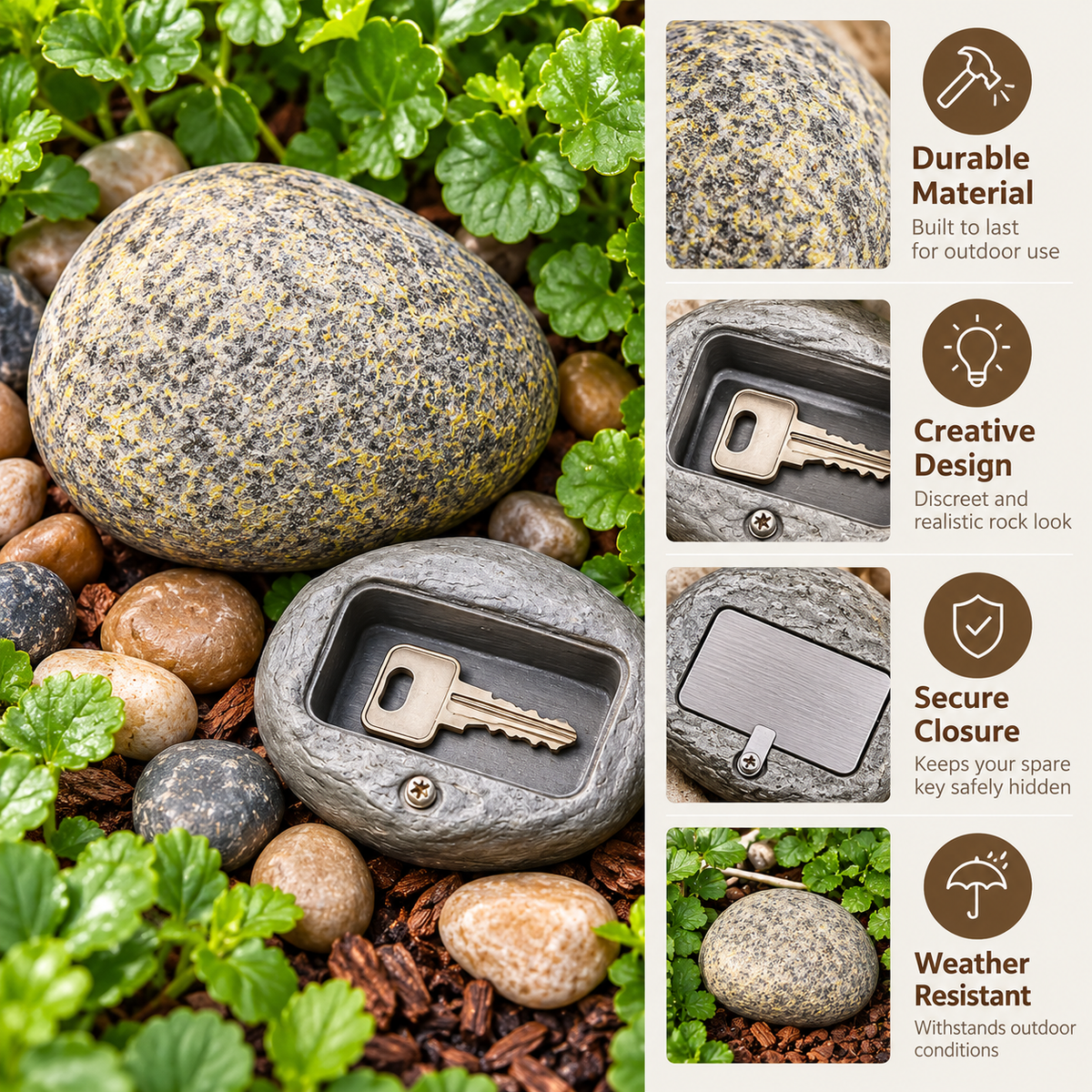 Outdoor Stone Key Hider – Hidden Spare Key Storage Rock