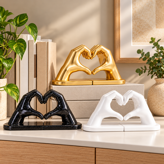 Heart Hands Bookends | Decorative Love Sculpture