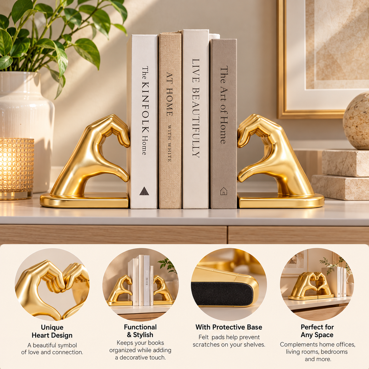 Heart Hands Bookends | Decorative Love Sculpture