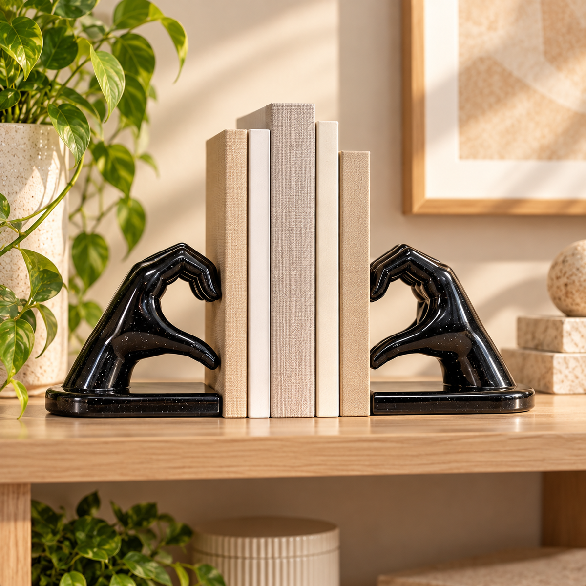 Heart Hands Bookends | Decorative Love Sculpture