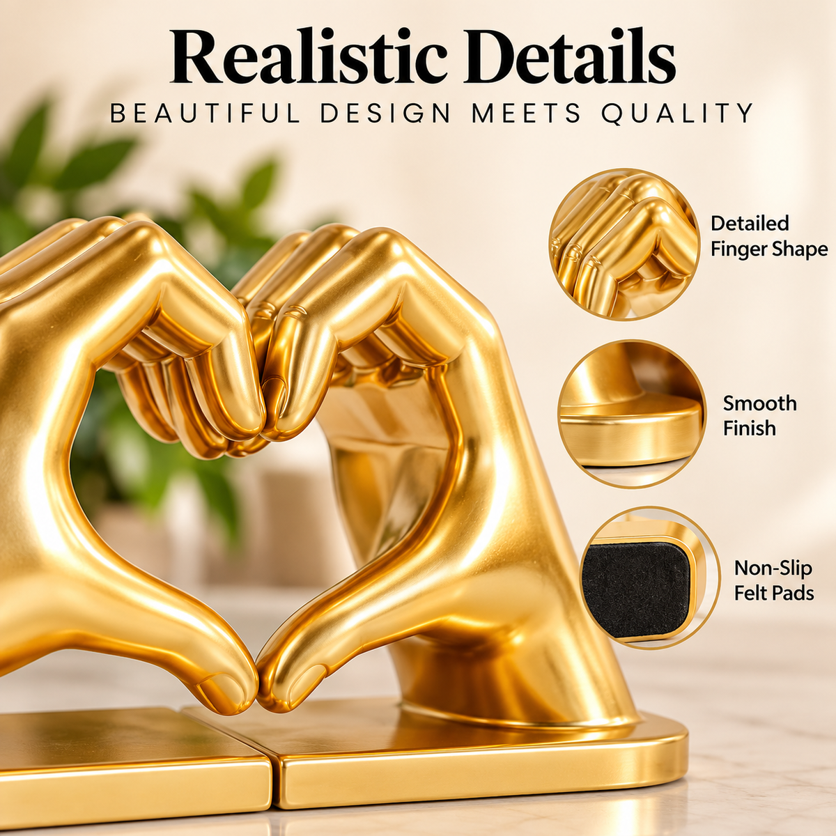Heart Hands Bookends | Decorative Love Sculpture