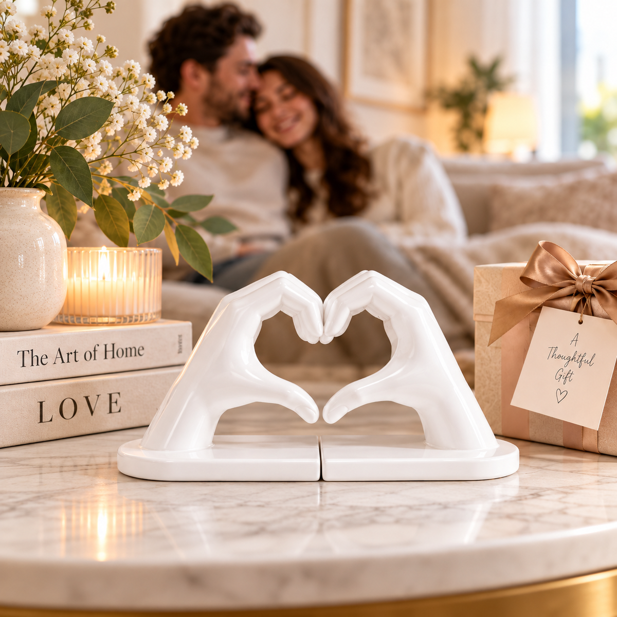 Heart Hands Bookends | Decorative Love Sculpture