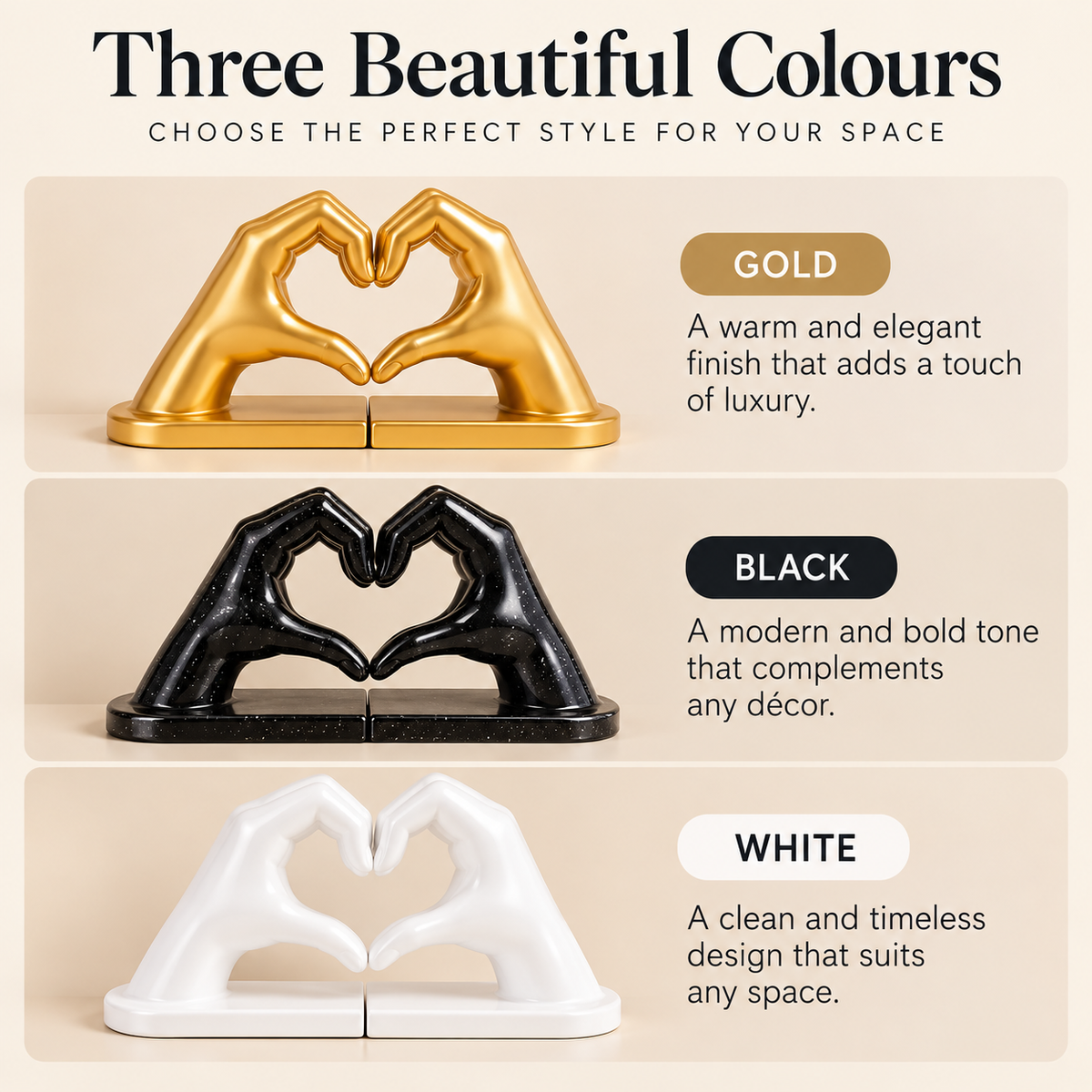 Heart Hands Bookends | Decorative Love Sculpture